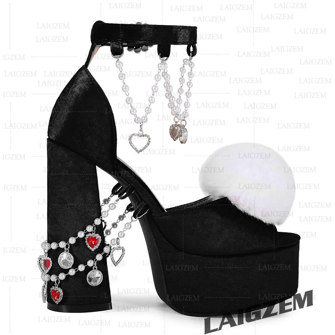 LAIGZEM Women Platform Sandals Peep Toe Thick High Heels Pumps