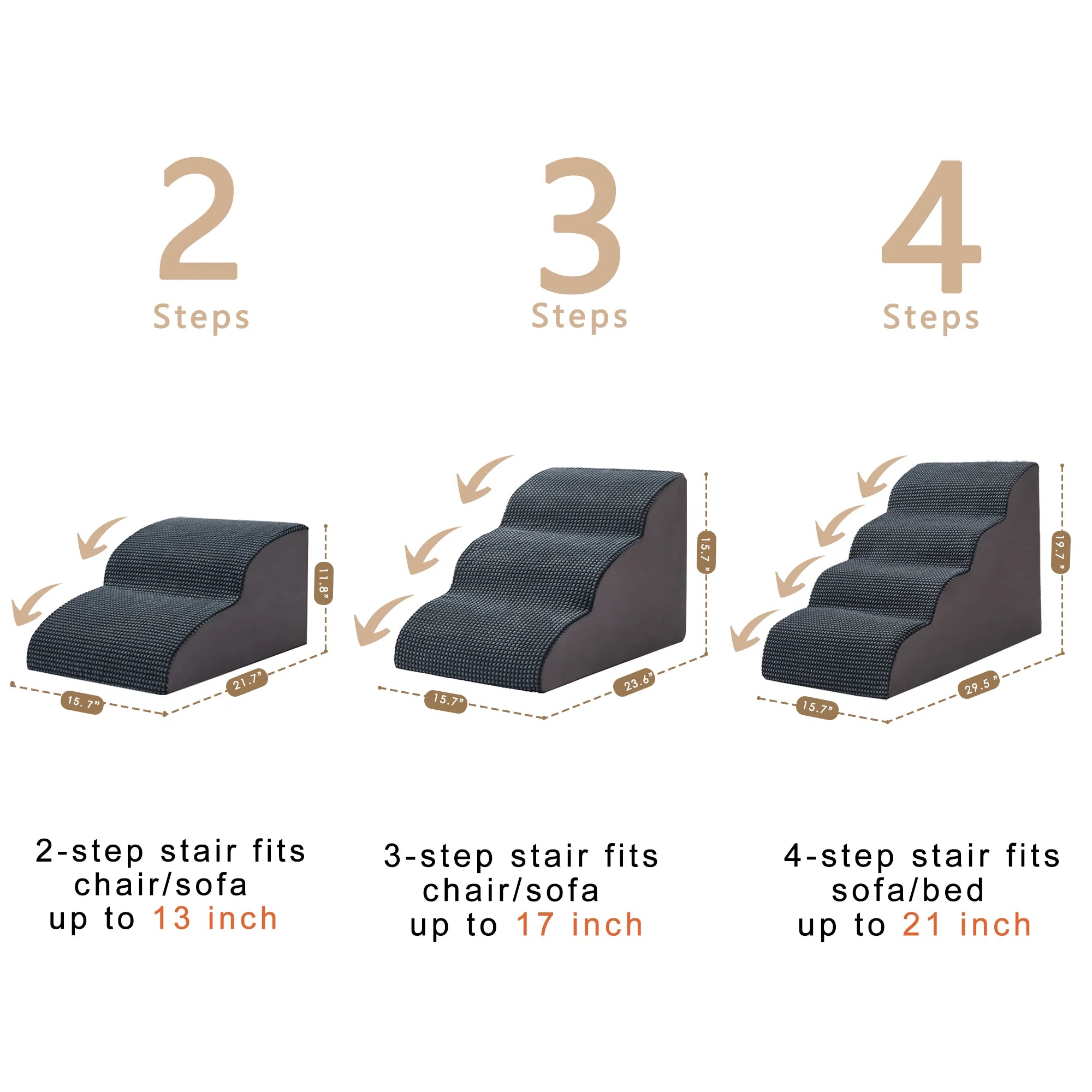 Pet Stairs, Steps, Small Dogs Getting Up and Down, Bed Ladder, Bedside Ladder, Removable and Washable Sponge Slope Ladder