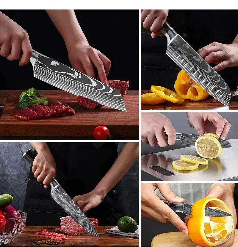 Professional Kitchen Knives Damascus Japanese Santoku Cleaver Slicing Knife Stainless Steel Boning Knife Butcher Cleaver Knife
