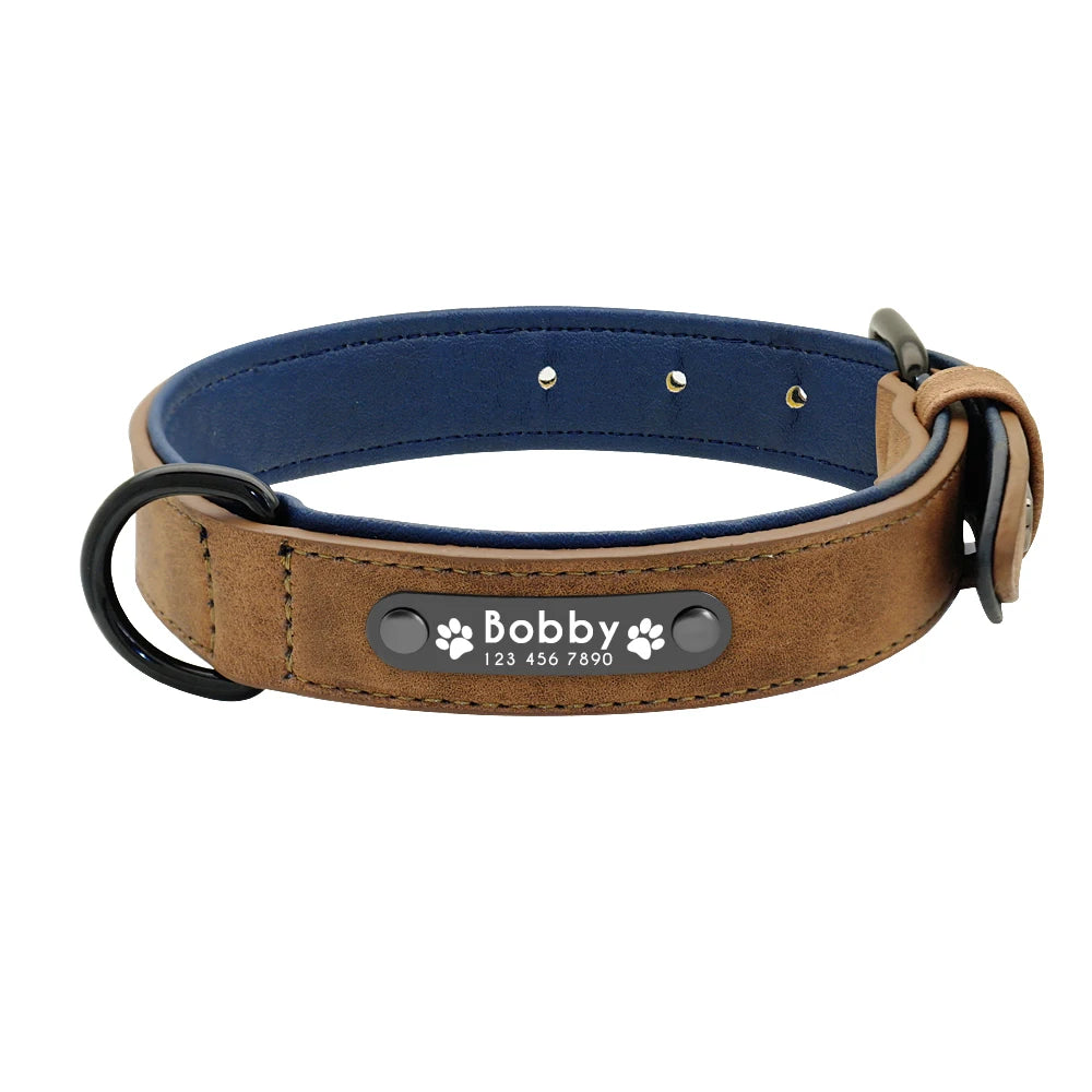 Personalized  PU Leather Dog Collar Soft Padded Pet Dog Collars Engraved Name Paw Durable Necklace for Small Medium Large Dogs