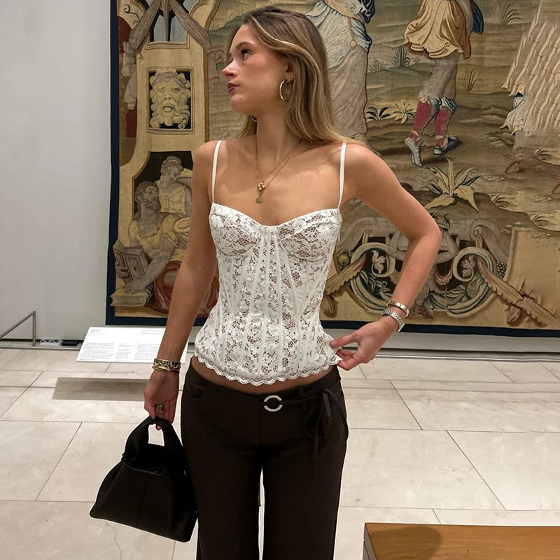 Mingmingxi Women's Lace Corset Top Spaghetti Strap Camisole