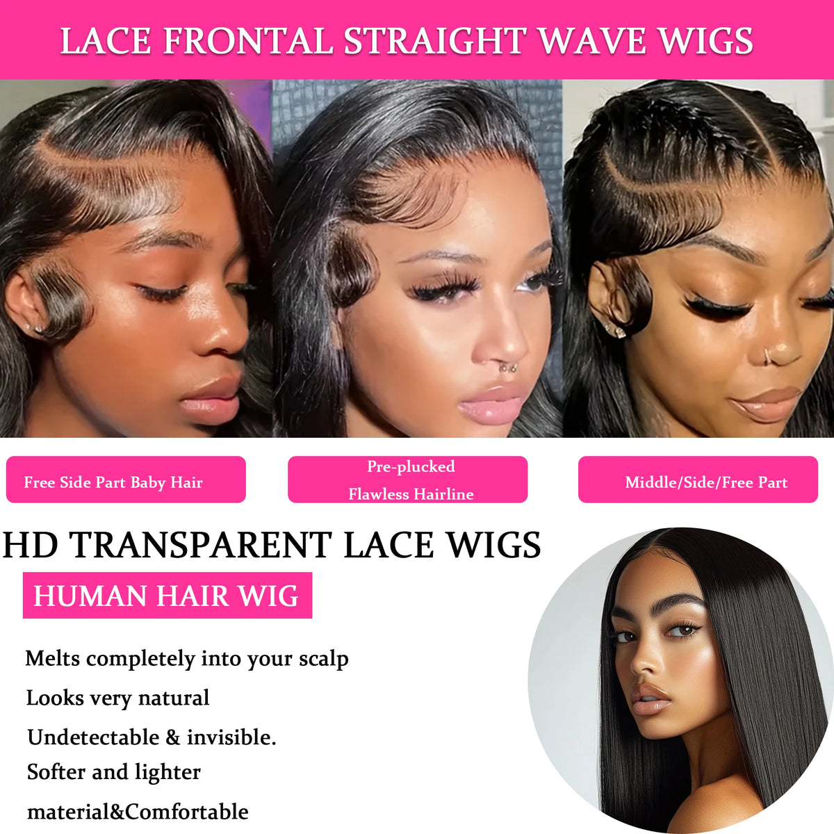 Glueless Straight Remy Human Hair Lace Wig