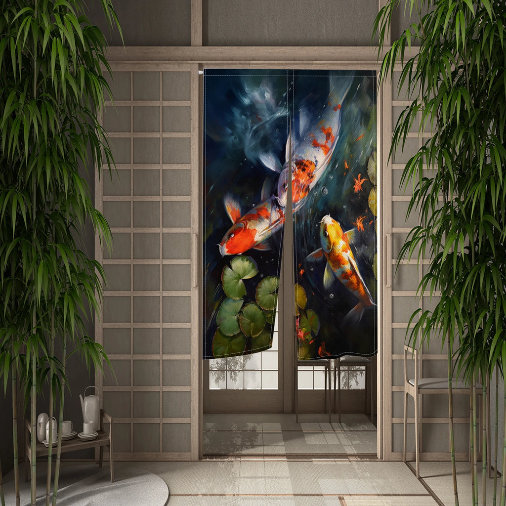 Japanese Koi Fish Door Curtain Fengshui Kitchen Bedroom Linen Doorway Curtain Entrance Hanging Half Curtain Partition Curtain