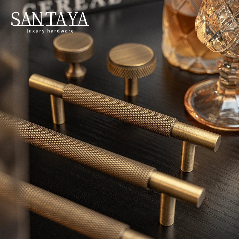 Santaya Brass Diamond-cut Cross Knurl Pattern Antique Kitchen Cabinet