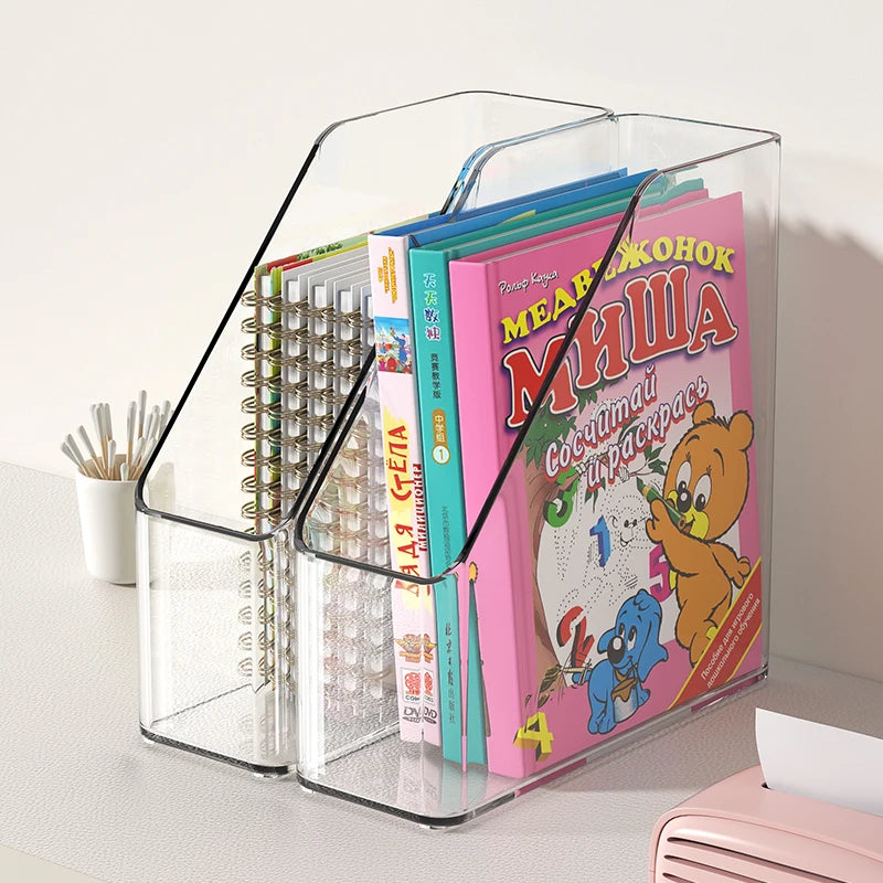 Vertical File Holder, Clear PET Desk Organizer and Storage Bins Holding for Magazines, Binders, Notebooks, Envelopes, Multi-purp
