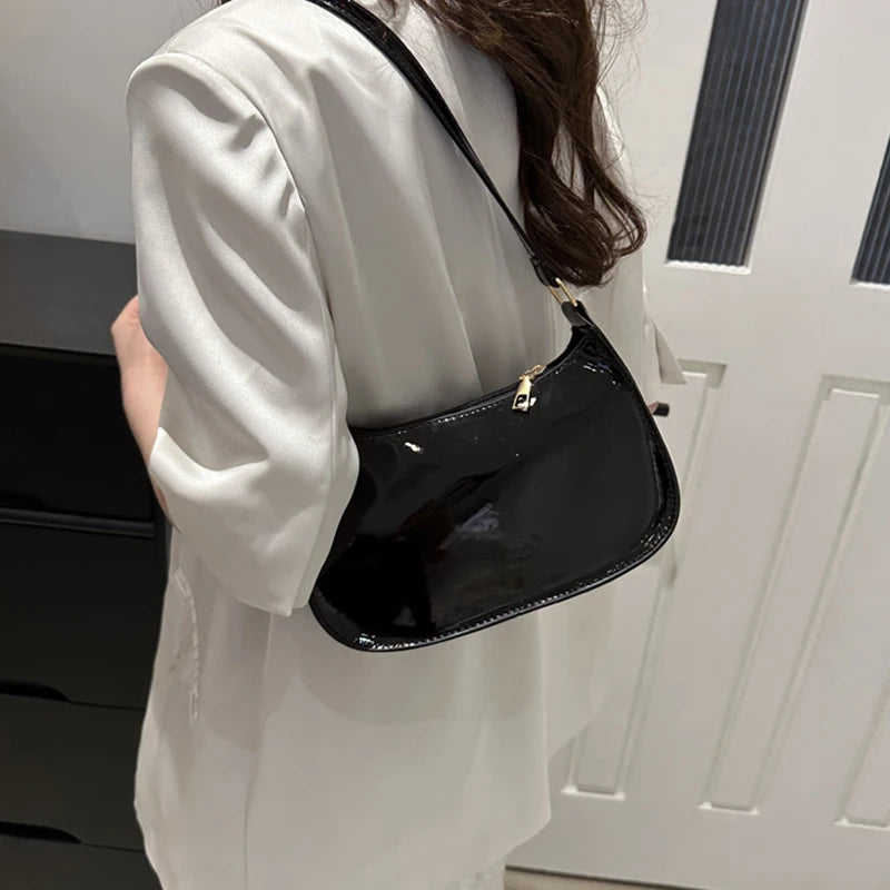 Retro Solid Color PU Leather Shoulder Underarm Bag Women's