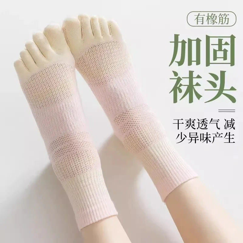 100% Cotton Five Toe Socks for Women - Breathable Striped Crew Socks, Comfy No Blister Toe Socks for Daily Wear