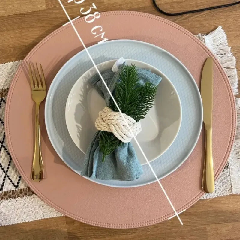 1/4/6/10PCS Round Cream Faux Leather Placemats Luxury Washable Dining