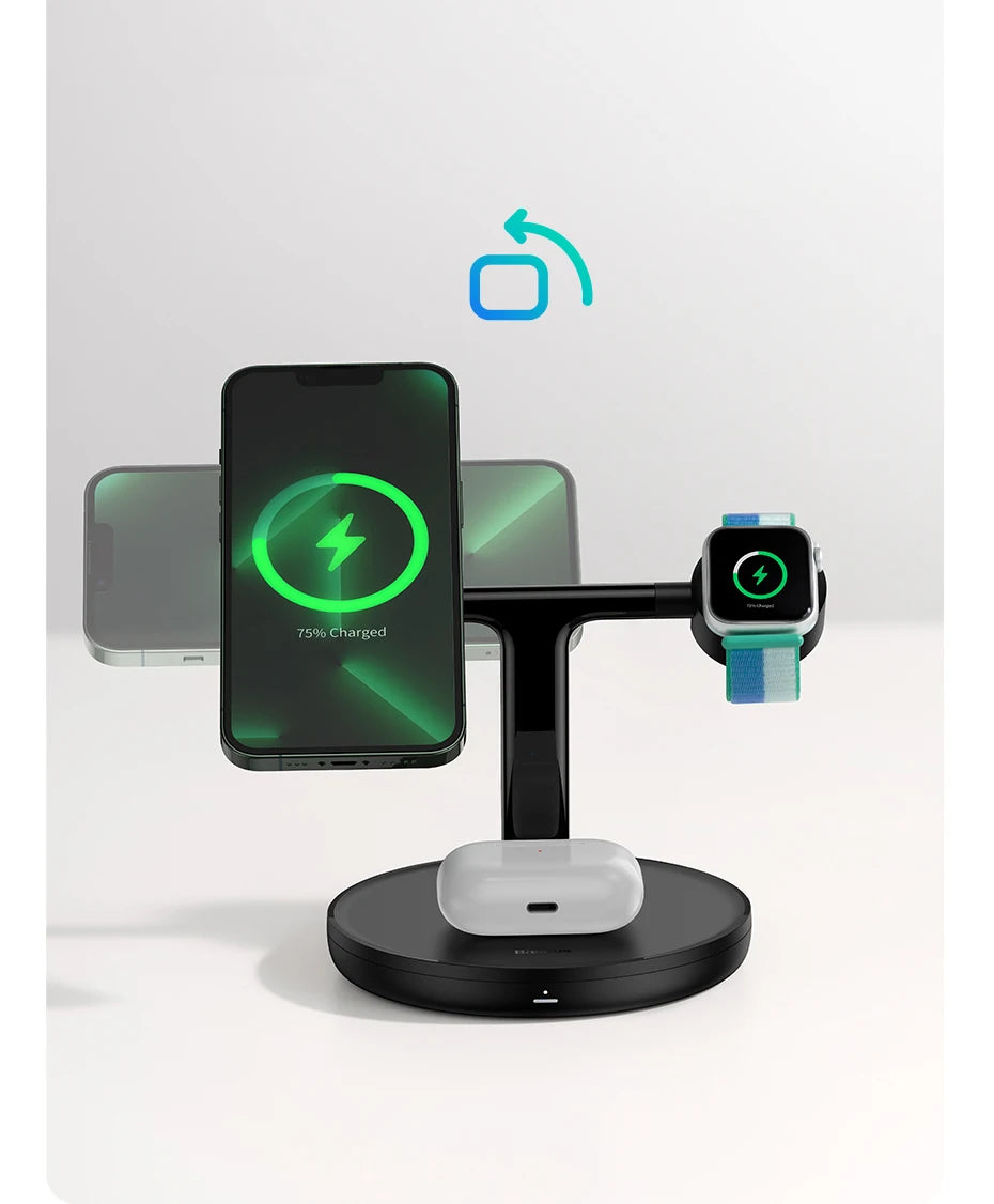 Baseus 3 in 1 20W Magnetic Wireless Charger Stand For iPhone 16 15 14 Pro Airpods Apple Watch Phone Fast Charging Station Holder