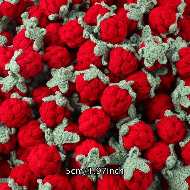 1pc Finished Handmade Knitted Fruit Pendant Crocheted Wool Strawberry Orange Bag Car Key Ring Pendant Handbag Charms Gifts