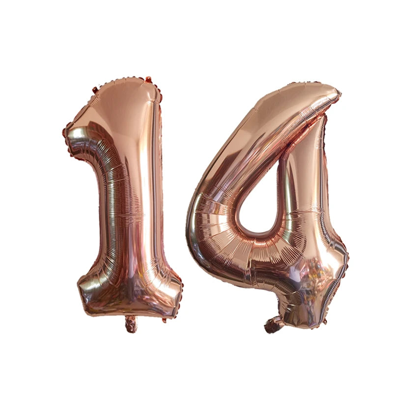2pcs 32inch Rose Gold Balloon Number Banner 18 25 30 40 50 60 Birthday Party Decoration Kids Adult Anniversary Digit Foil Ballon
