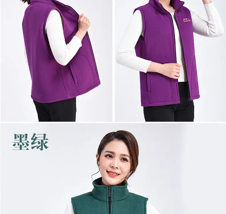 Autumn Winter Fleece Vest Women Stand Collar Zipper Sweatshirt Sleeveless Cardigan Warm Waistcoat Solid Tankcoat Women Clothing