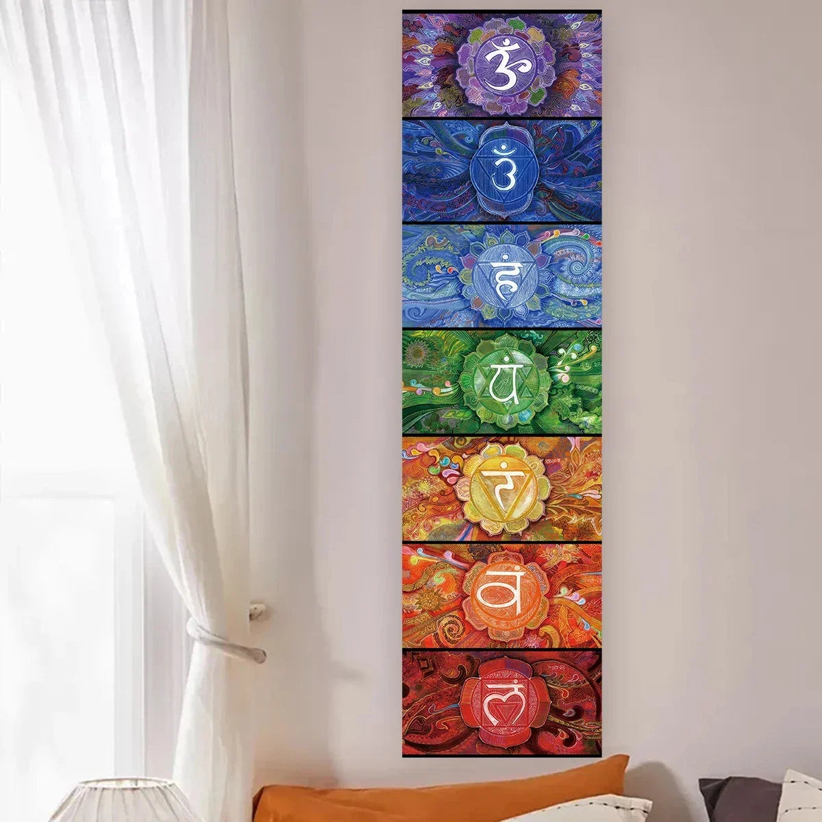 VIKAMA Seven Chakra Vertical Tapestry Rainbow Energy Wall Decor for Yoga Studio Meditation Space Wall Hanging Home Decoration