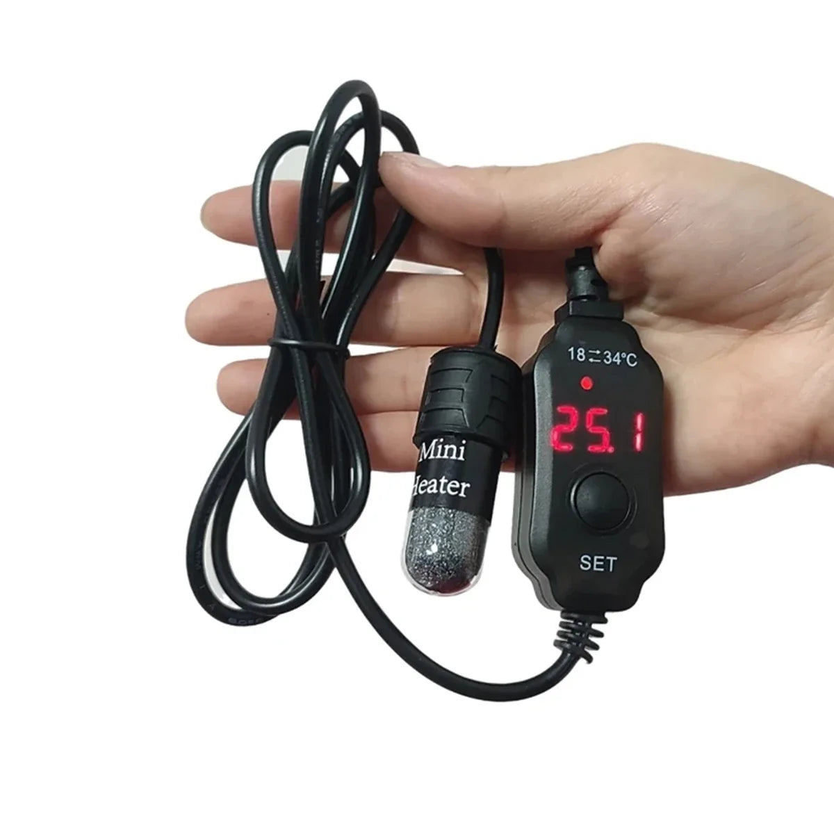 10W Adjustable Aquarium Heater Rod 18-34°C Mini USB Submersible Thermostat Heater with Digital Display for 1 to 5L Fish Tanks