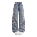 Fashion Teenager Girls Denim Pants Boys Star Raw Edge Patchwork