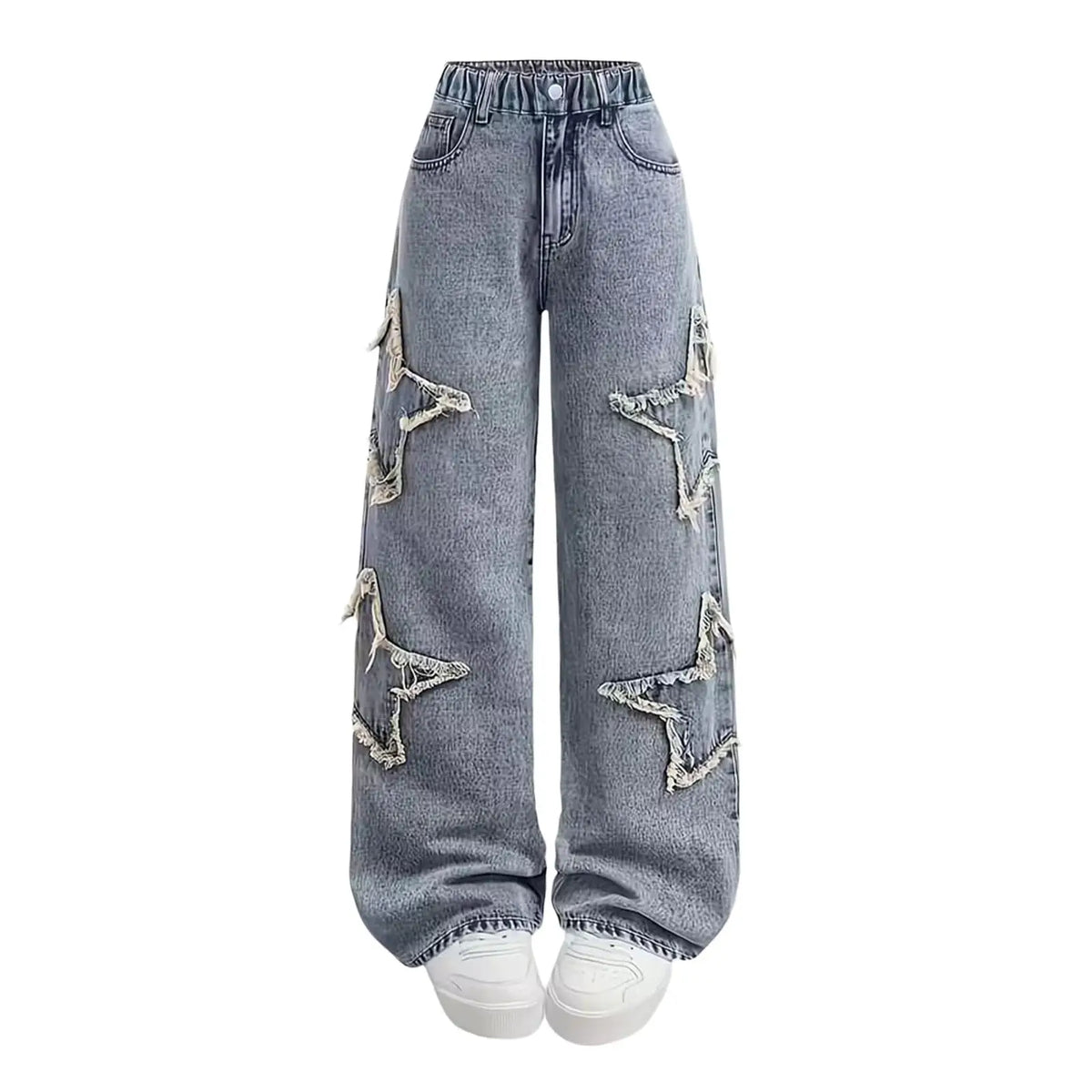 Fashion Teenager Girls Denim Pants Boys Star Raw Edge Patchwork