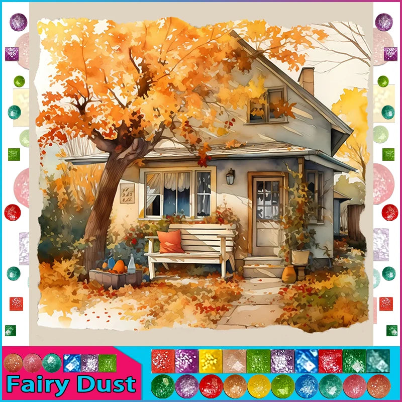 HOMFUN Fairy Dust 5D DIY Diamond Painting "Scenery Beauty House" Full Drill Resin Diamond Embroidery Cross Stitch Home Decor