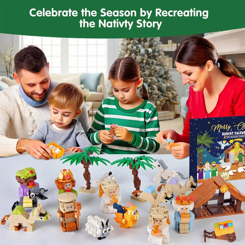 Christmas Advent Calendar Building Blocks Blind Box 24 Day Countdown DIY Child's Children Christmas Train Tree Statue Scene Gift