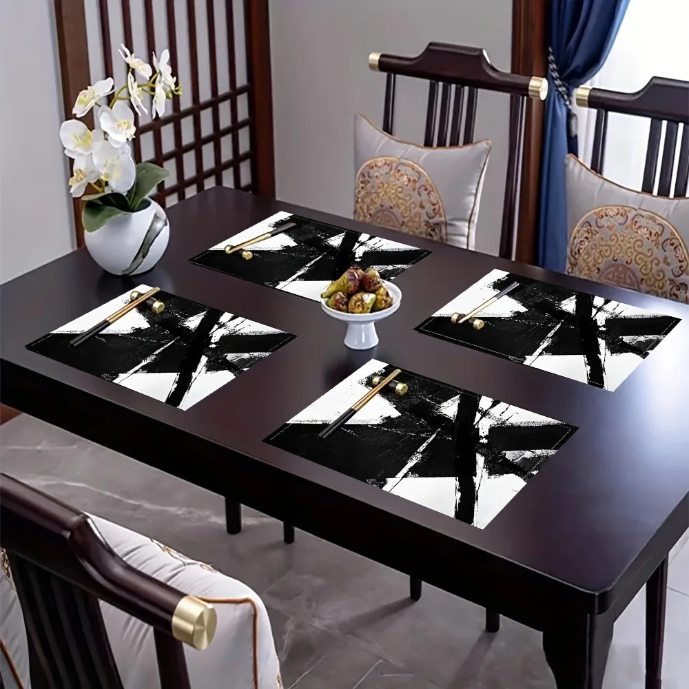 Black and White Brush Stroke Placemats Set