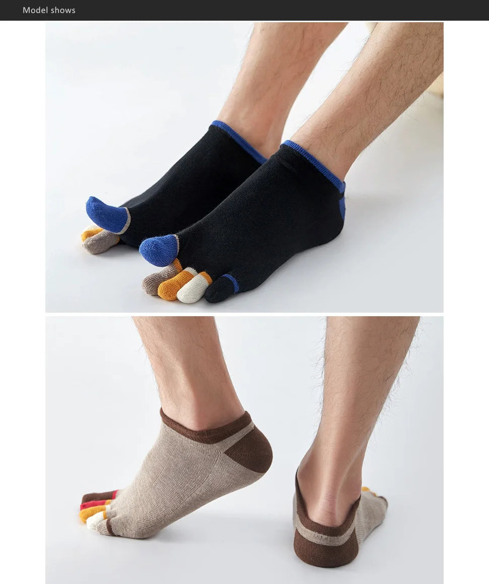 5 Pairs Summer Man Toe No Show Socks Invisible Shallow Mouth Thin Sweat-Absorbing Breathable Cool Five Finger Boat Socks Ankle