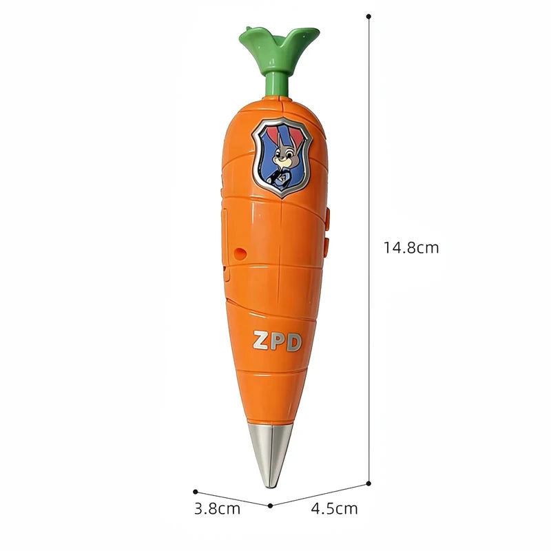 Zootopia 2 Carrot Recorder Pen | Judy & Nick Style for Kids | 60s Mini Recorder | 2-in-1 Gel Pen Stationery