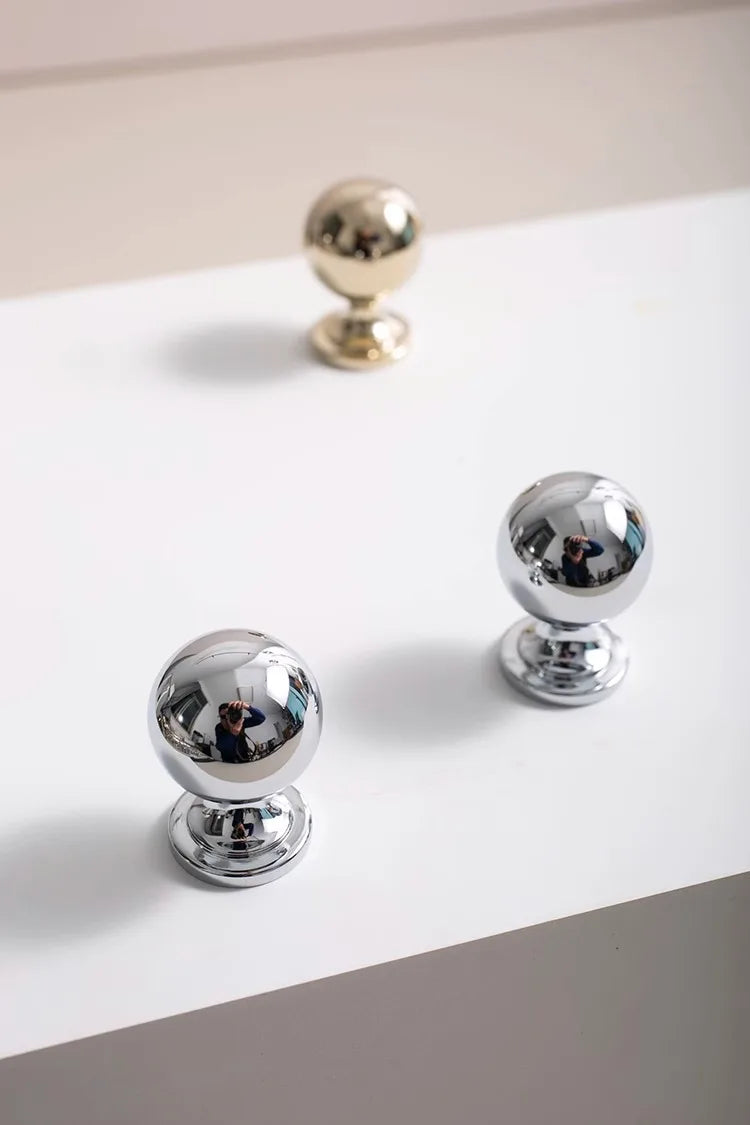Santaya Brass Drawer Round Knobs Chrome Bright Silver Modern Minimalist Dresser Handle Single Hole Ball Kitchen Cabinet Pulls