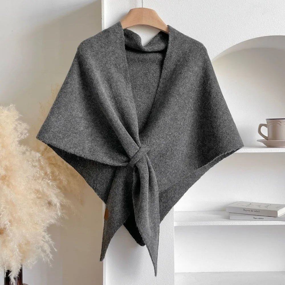 Casual Solid Color Knitted Shawl Thickened Soft Triangle Scarf Winter Warm Neck Wrap Wool Blended Shawl