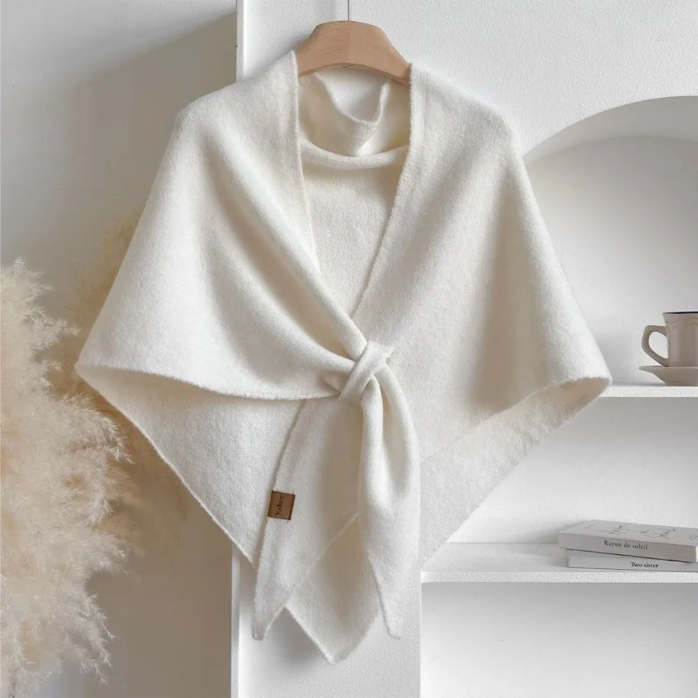 Casual Solid Color Knitted Shawl Thickened Soft Triangle Scarf Winter Warm Neck Wrap Wool Blended Shawl