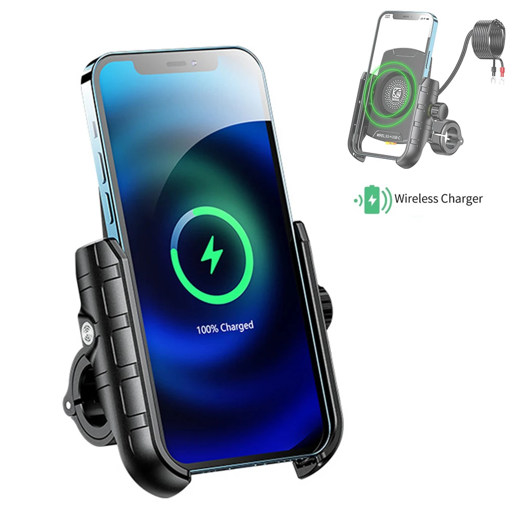Motorcycle Phone Holder Wireless Charger Moto Motorbike Mirror Mobile Stand Support USB-C Fast Wireless Charging Cellphone Mount
