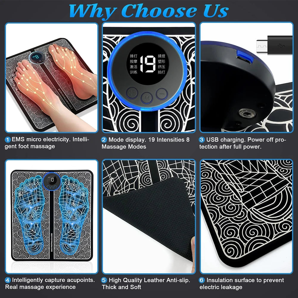 EMS Foot Massager Mat Electric TENS Feet Massager Pad