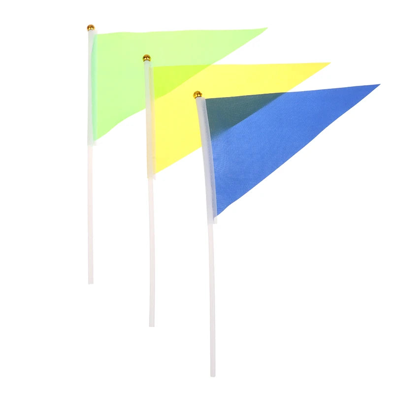 10Pcs Colorful Triangular Flags With 10 Plastic Flagpoles Hand-Held Small Colorful Flags For Marking Garden Lawn Yard Supplies