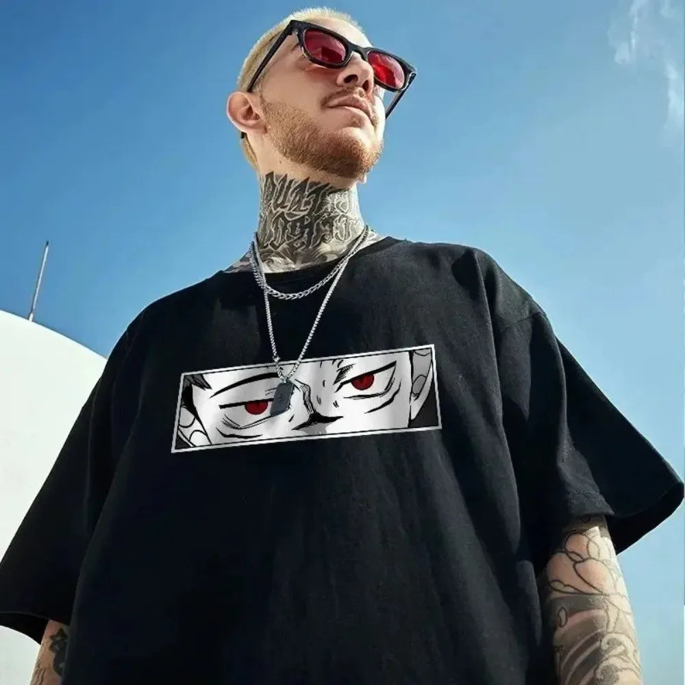 Trendy men's summer cartoon printed polyester breathable round neck