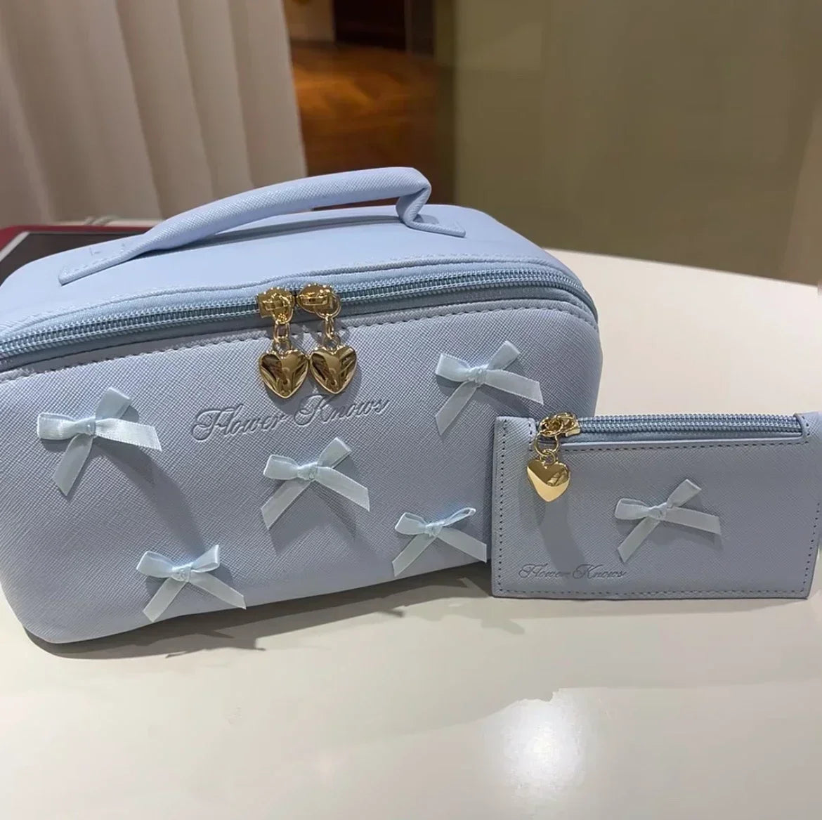 Flower Know Limited Surrounding 7th Anniversary Makeup Folding Hand Mirror Portable Makeup Storage Satchel  Bag