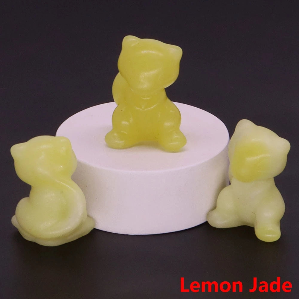30mm Cartoon Alien Cat Statue Natural Healing Crystals Stone Carving Cute Animal Figurine Crafts Home Decor Ornament Kids Gifts