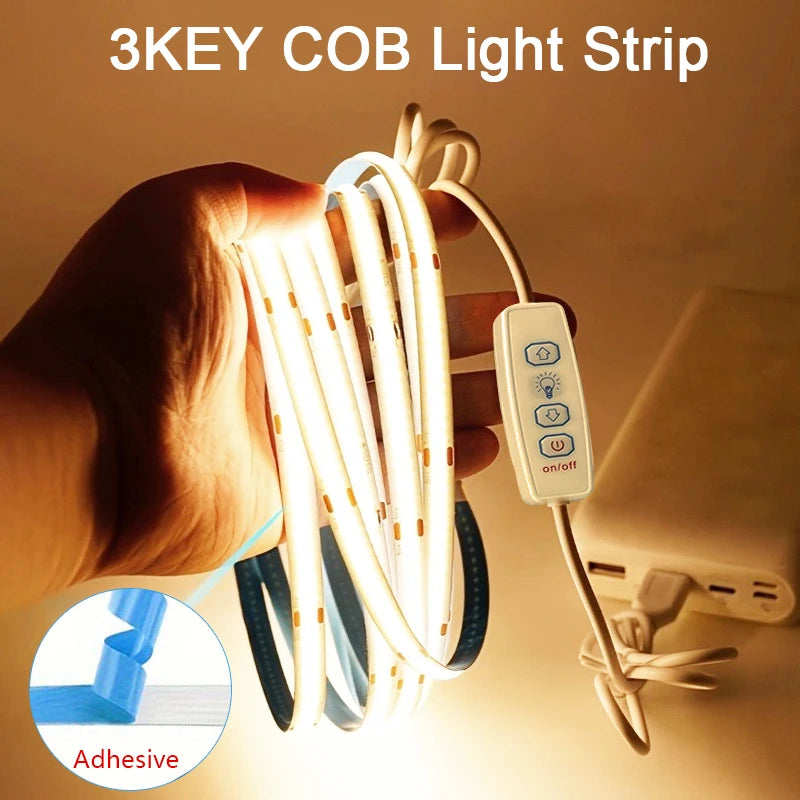 USB COB LED Strip with 3-Key Dimmer
