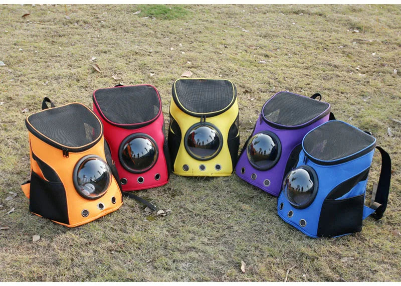 Fat Cat Backpack Carrier Denim Pet Backpack with Space Capsule Bubble for Small Medium Cats Puppy Dog Backpack for Travel Hiking