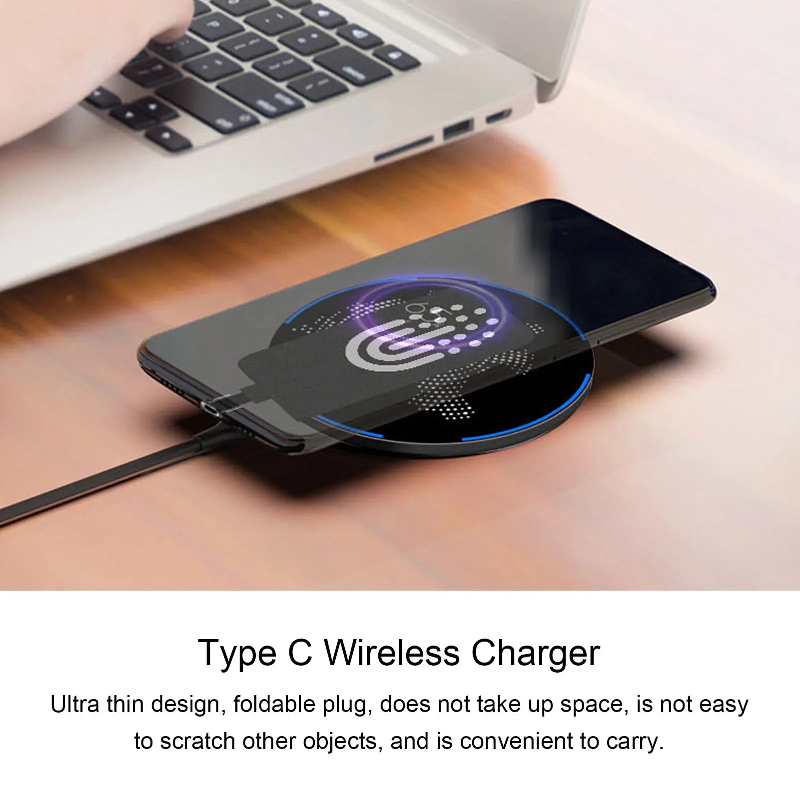 Type-C Wireless Charger Universal Ultra-Thin Wireless Charging Receiver Pad Includes Magnetic Charging Cable