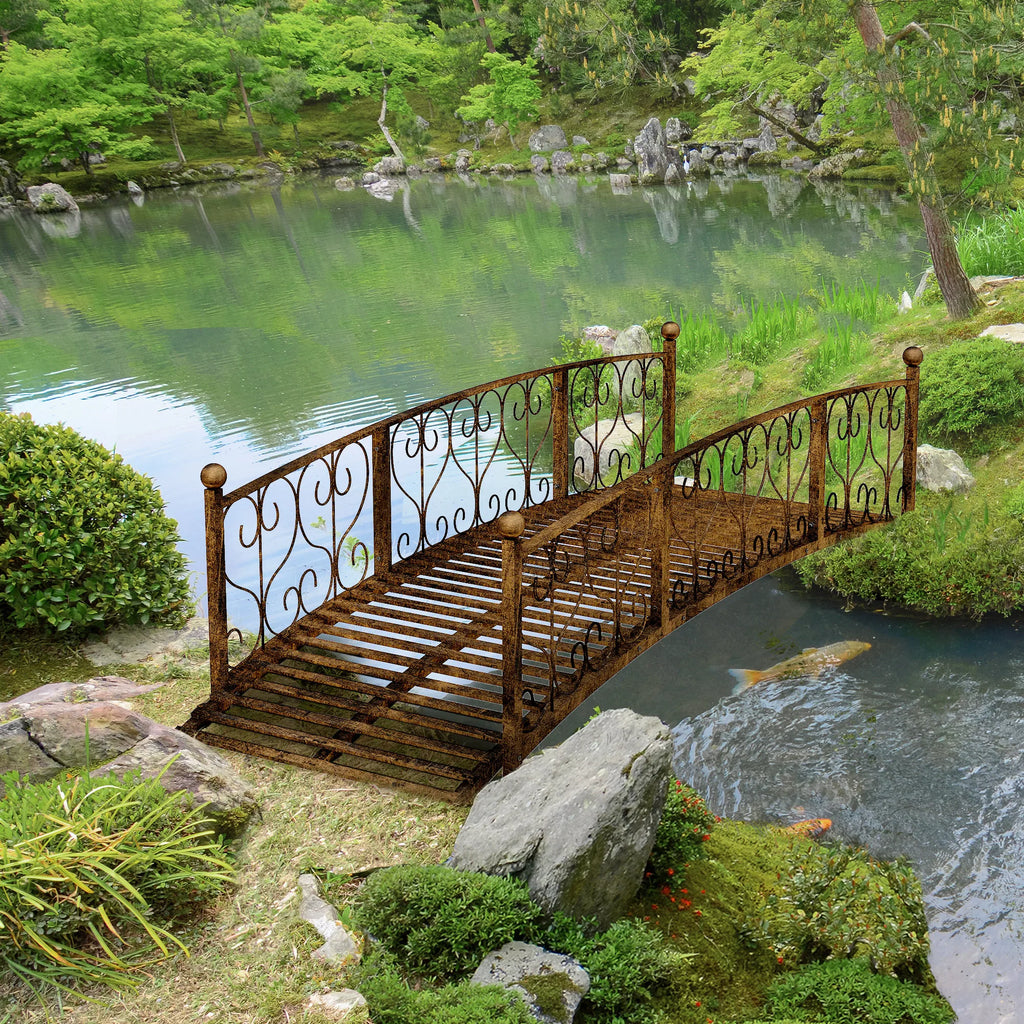 7' Metal Arch Garden Bridge with Siderails