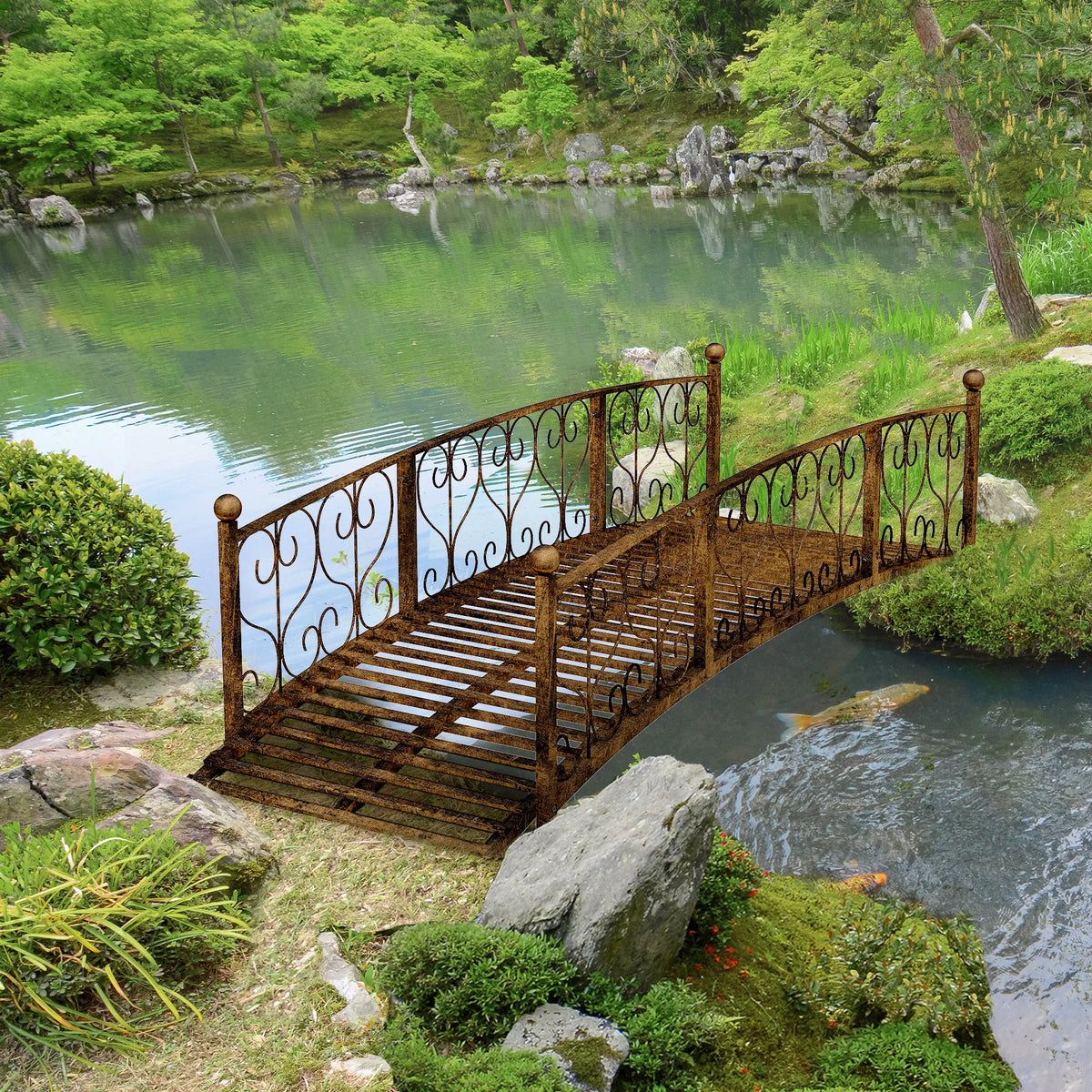 7' Metal Arch Garden Bridge with Siderails