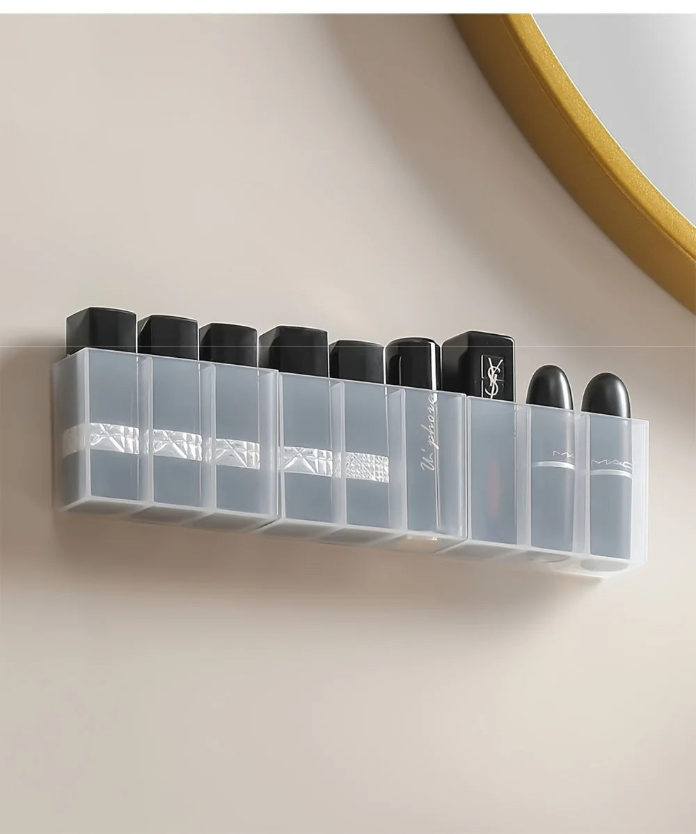 Transparent Wall-Mounted 3-Compartment Organizer - Self-Adhesive Storage Box for Makeup Brushes, Lipstick, Pens - With Shelves