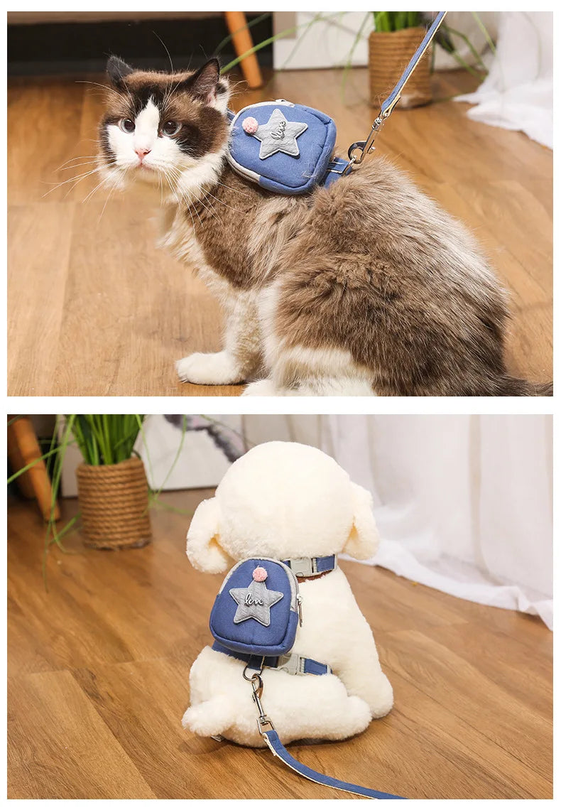 Pet Backpack Chest Strap Anti Breakaway Outdoor Cat Walking Leash Dog Leash Adjustable Cat and Dog Leash