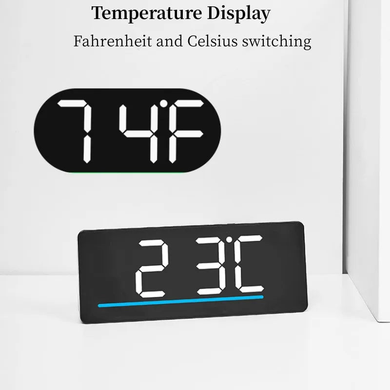 USB Powered Digital Alarm Clock TEMP Date Week Dual Alarm 5 Levels Brightness Snooze Table Clock 12/24H Night Mode LED Clock