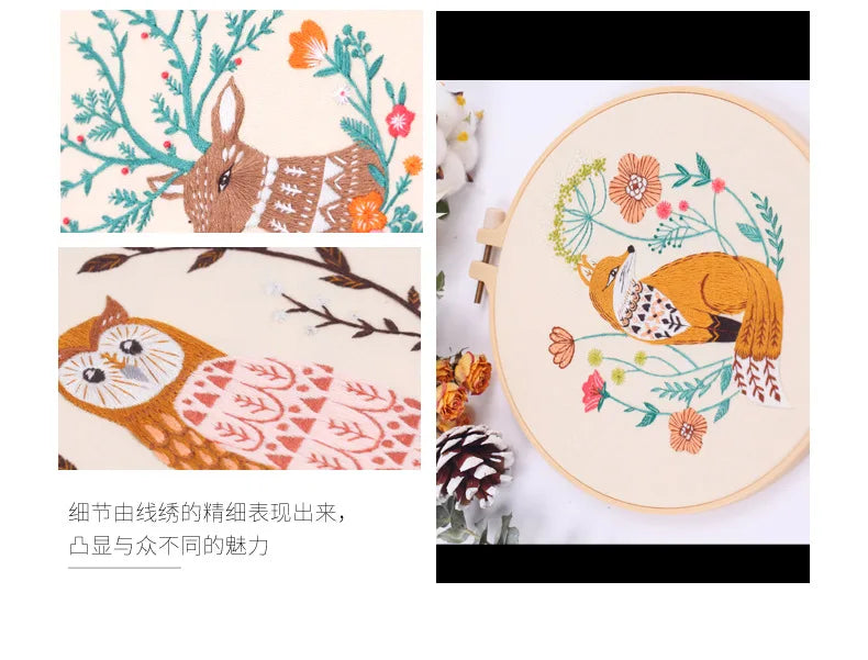 Embroidery Kit for Christmas DIY Wreath Printed Pattern Flower Cross Stitch Set Needlework Hoop Handmade Sewing Art Craft Kit