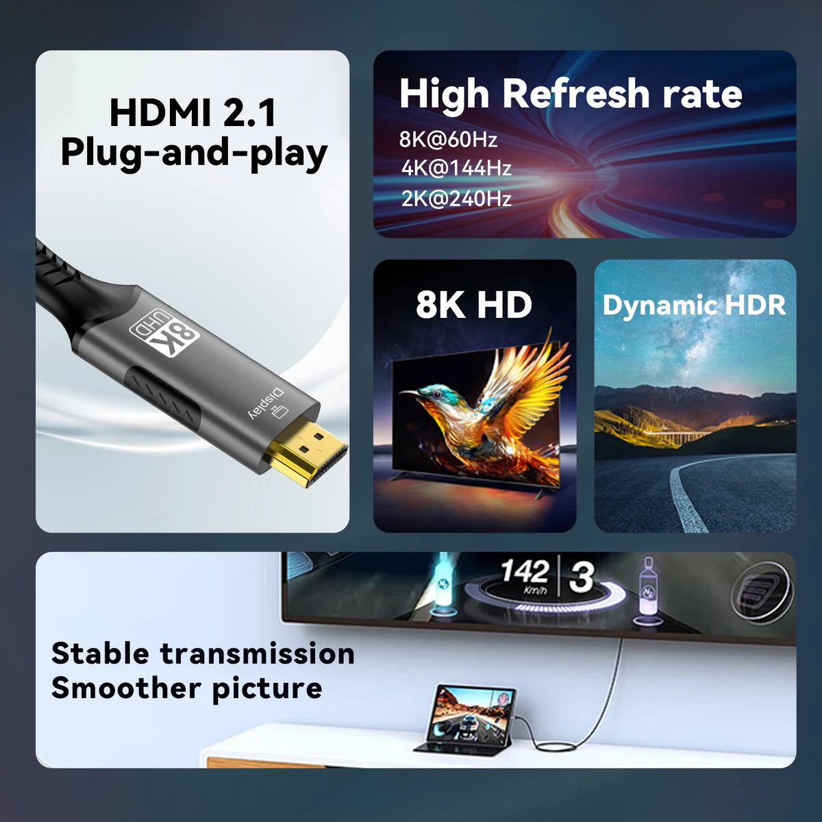 USB C to HDMI Cable 8K@60Hz 4K@120Hz Type C