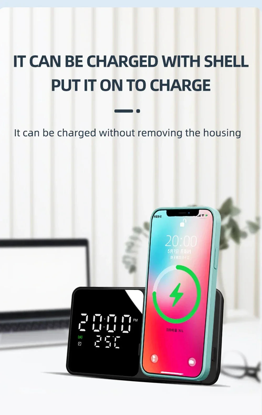 Wireless Charger Pad Stand with Alarm Clock Thermometer for iPhone 14 13 12 11 X Xiaomi Samsung 15W Phone Fast Charging Station