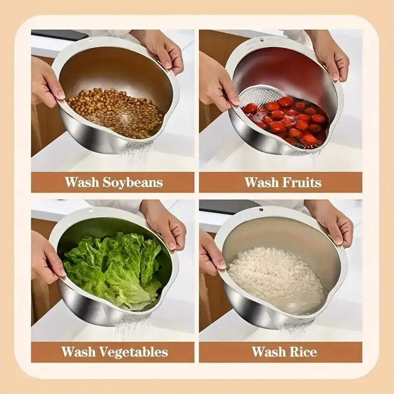Rice Washer Strainer Bowl Stainless Steel 304 Rice Washing Bowl