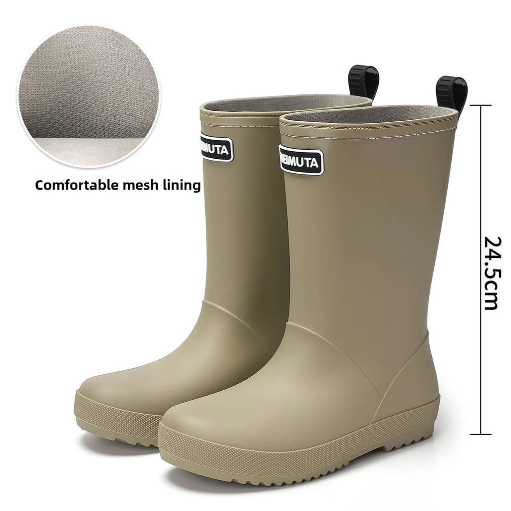 Fashionable Women's Mid-Calf Rain Boots Waterproof Slip-Resistant Outdoor Shoes