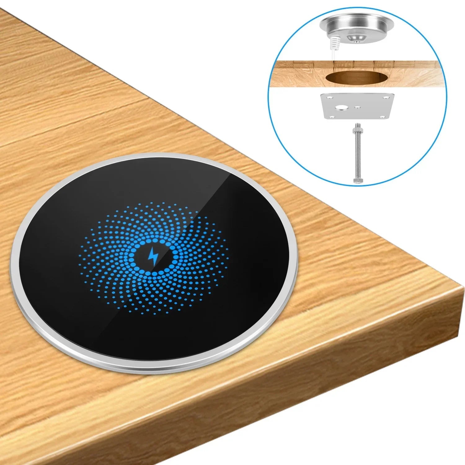 QI Wireless Charger Waterproof Aluminum Mirror Built-In for iPhone13-15 Pro Max Office Public Desktop Wireless Charger Built in