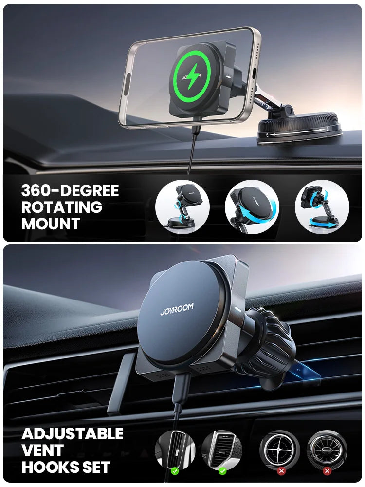 Joyroom 15W Magnetic Car Wireless Charger Phone Mount 360° Rotation Stand Air Vent Holder For iPhone Smart Fast Charging Station