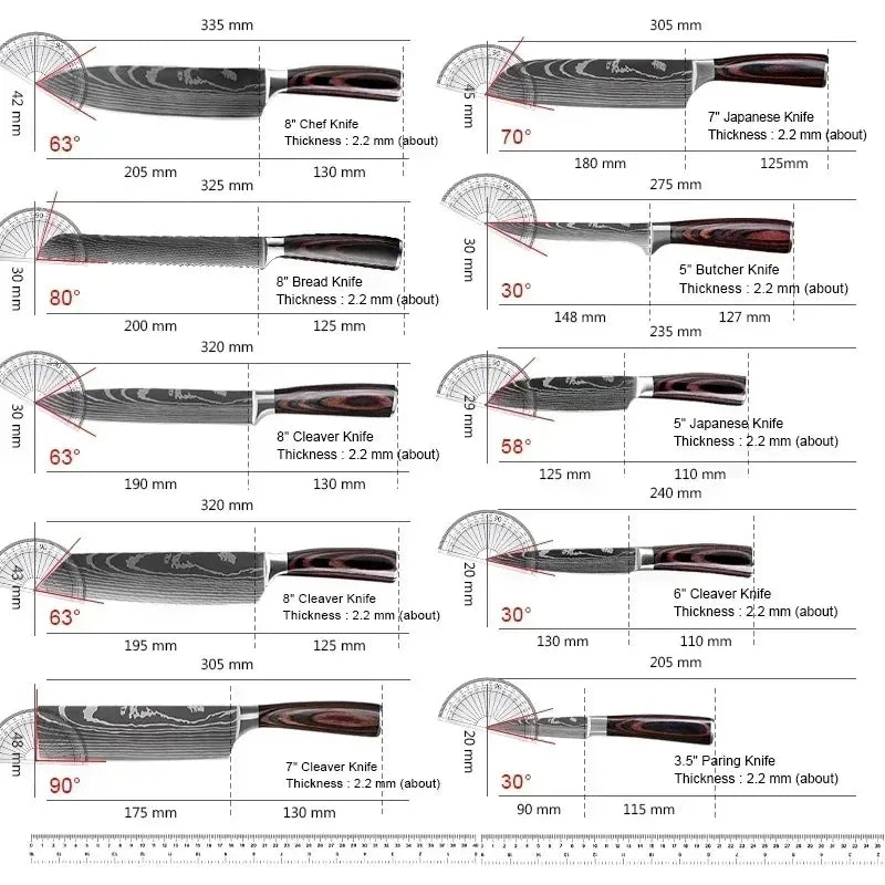 Professional Kitchen Knives Damascus Japanese Santoku Cleaver Slicing Knife Stainless Steel Boning Knife Butcher Cleaver Knife
